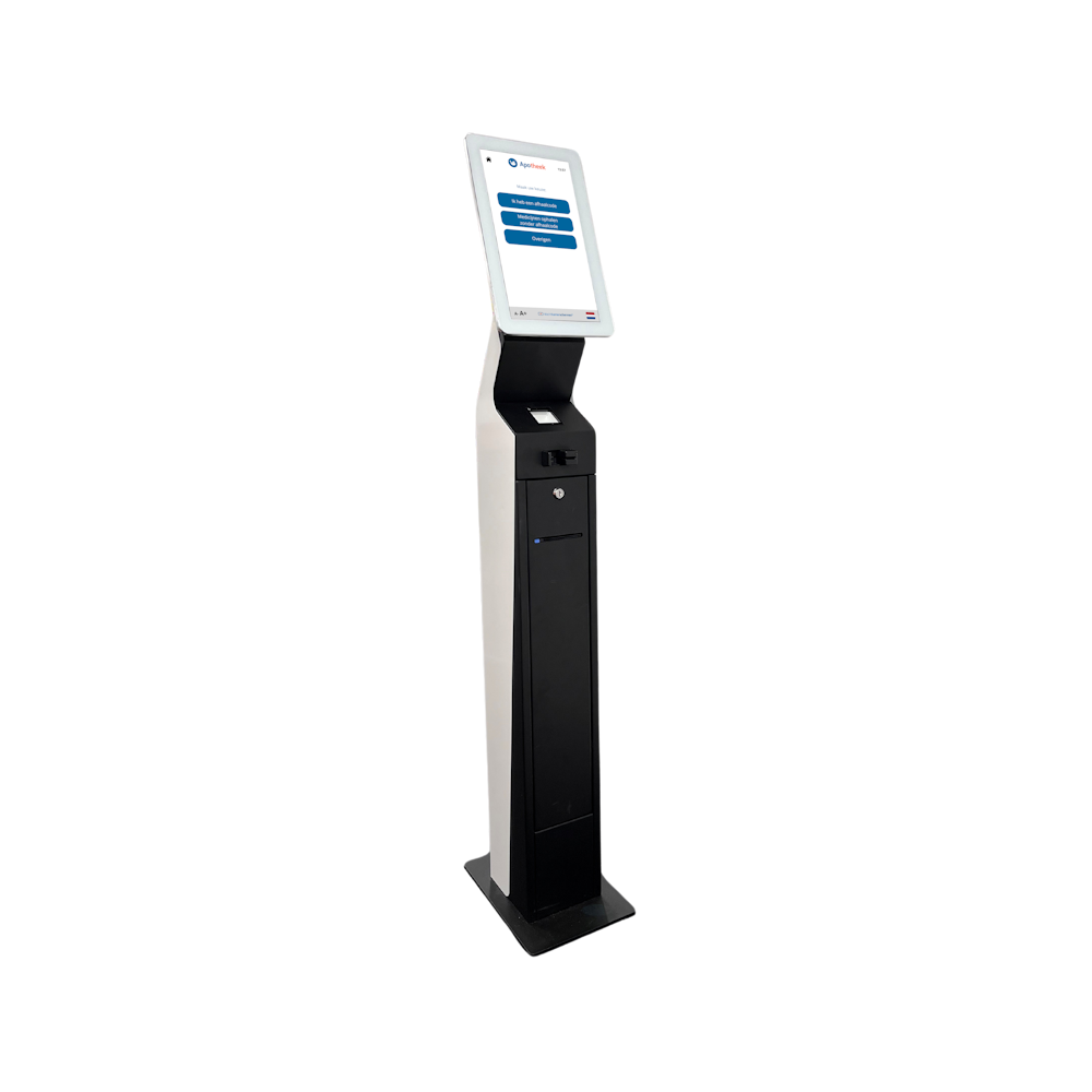 Queue management kiosk with 15 inch screen
