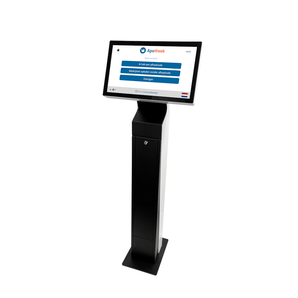 Queue management kiosk with 22 inch screen